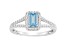 6x4mm Emerald Cut Aquamarine 1/4 ctw Diamond Rhodium Over Sterling Silver Halo Ring