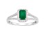 6x4mm Emerald Cut Emerald 1/4 ctw Diamond Rhodium Over Sterling Silver Halo Ring