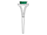 6x4mm Emerald Cut Emerald 1/4 ctw Diamond Rhodium Over Sterling Silver Halo Ring