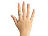 6x4mm Emerald Cut Emerald 1/4 ctw Diamond Rhodium Over Sterling Silver Halo Ring