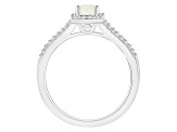 6x4mm Emerald Cut Opal 1/4 ctw Diamond Rhodium Over Sterling Silver Halo Ring