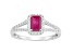 6x4mm Emerald Cut Ruby 1/4 ctw Diamond Rhodium Over Sterling Silver Halo Ring