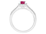 6x4mm Emerald Cut Ruby 1/4 ctw Diamond Rhodium Over Sterling Silver Halo Ring