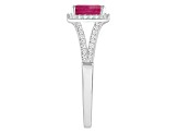 6x4mm Emerald Cut Ruby 1/4 ctw Diamond Rhodium Over Sterling Silver Halo Ring