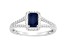 6x4mm Emerald Cut Sapphire 1/4 ctw Diamond Rhodium Over Sterling Silver Halo Ring