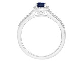 6x4mm Emerald Cut Sapphire 1/4 ctw Diamond Rhodium Over Sterling Silver Halo Ring