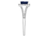 6x4mm Emerald Cut Sapphire 1/4 ctw Diamond Rhodium Over Sterling Silver Halo Ring