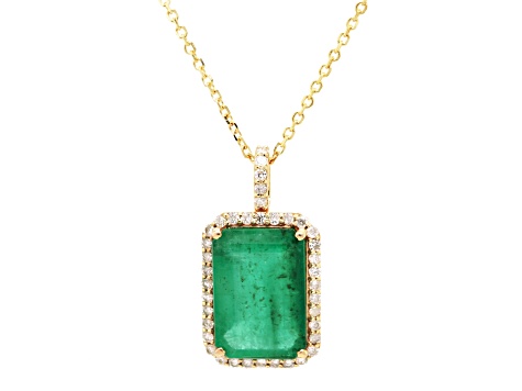 5.19 Ctw Emerald and 0.27 Ctw White Diamond Pendant in 14K YG