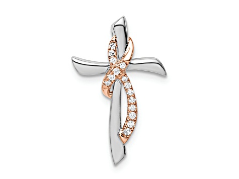 14K White and Rose Gold Cross with Ribbon Diamond Chain Slide