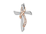 14K White and Rose Gold Cross with Ribbon Diamond Chain Slide