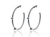 Stainless Steel and 18K White Gold Hoop Earrings