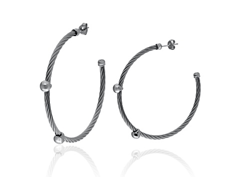 Stainless Steel and 18K White Gold Hoop Earrings