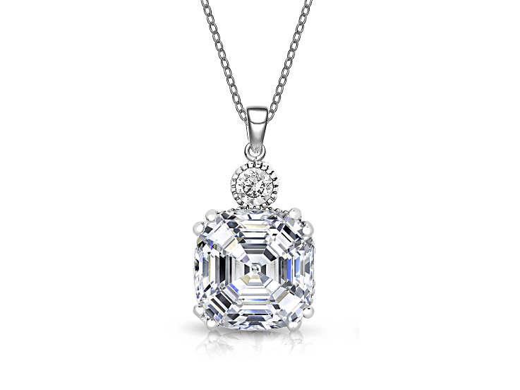 Clear Cubic Zirconia, Rhodium Plated over Sterling Silver Fine Square Pendant