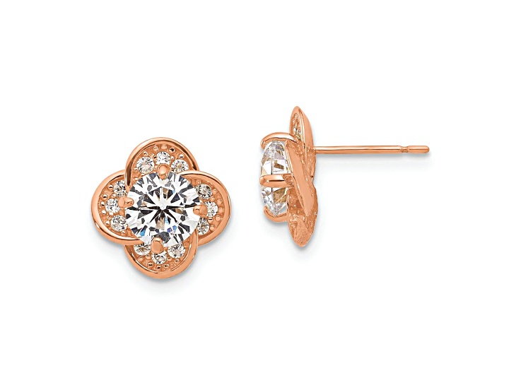 10k Rose Gold Polished Cubic Zirconia Stud Earrings