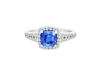 Picture of 14K White Gold Square Cushion Tanzanite and Diamond Ring, 1.50ctw