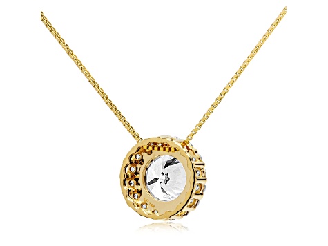 14K Yellow Gold Necklace Round HaloCubic Zirconia Solitaire1.25CTW 18 Inch .60mm Box Link Chain