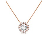 14K  Rose Gold Necklace Round HaloCubic Zirconia Solitaire1.25CTW 18 Inch .60mm Box Link Chain