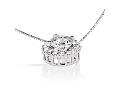 14K White Gold Necklace Round HaloCubic Zirconia Solitaire1.25CTW 18 Inch .60mm Box Link Chain