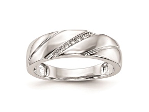 Rhodium Over 14K White Gold Diamond Trio Men's Wedding Band 0.03ctw