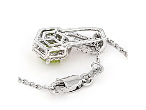 Peridot and White Diamonds 14K White Gold Slide Pendant with Chain, 1.21ctw.