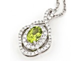 Peridot and White Diamonds 14K White Gold Slide Pendant with Chain, 1.21ctw.