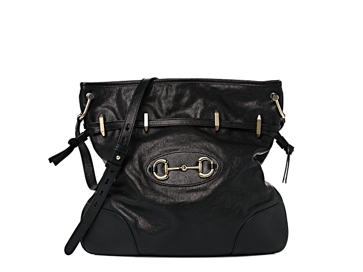 ショルダーバッグ・ポシェット Gucci Black Leather 1955 Horsebit Shoulder Bag Gucci 1955 Morsetto Leather Horsebit Drawstring Black Bucket