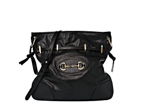 Gucci 1955 Morsetto Leather Horsebit Drawstring Black Bucket Bag