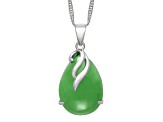Green 18x13MM  Jadeite Tear Drop Shape Sterling Silver Pendant with Singapore Chain