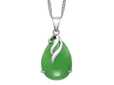 Green 18x13MM Jadeite Tear Drop Shape Sterling Silver Pendant with Singapore Chain