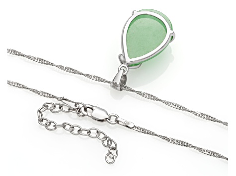 Green 18x13MM Jadeite Tear Drop Shape Sterling Silver Pendant with Singapore Chain