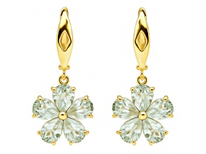 Green Prasiolite 14K Yellow Gold Over Sterling Silver Flower Earrings
