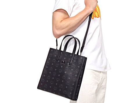 MCM Small Aren Tote in Visetos Black Handbag - 1BZ55A | JTV