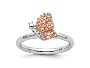 14K Rose Gold Over Sterling Silver Stackable Expressions Diamond Butterfly Ring 0.05ctw