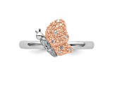 14K Rose Gold Over Sterling Silver Stackable Expressions Diamond Butterfly Ring 0.05ctw