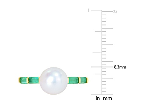 8-8.5MM Freshwater Cultured Pearl an 1/2 CT TGW Emerald Ring in 10K Yellow Gold