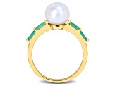 8-8.5MM Freshwater Cultured Pearl an 1/2 CT TGW Emerald Ring in 10K Yellow Gold