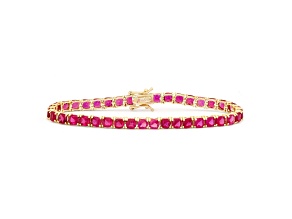 Square Cushion Lab Created Ruby 14K Yellow Gold Over Sterling Silver Tennis Bracelet 11.48ctw