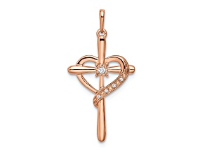 10K Rose Gold Cross with Heart Diamond Pendant
