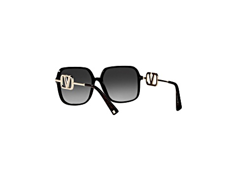 Valentino Garavani V Logo Gold Black Square Frame Sunglasses