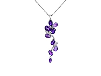 Picture of Rhodium Over Sterling Silver Octagon Amethyst and White Cubic Zirconia Pendant With Chain 2.20ctw