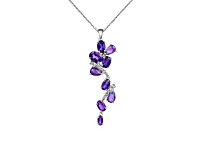 Rhodium Over Sterling Silver Octagon Amethyst and White Cubic Zirconia Pendant With Chain 2.20ctw