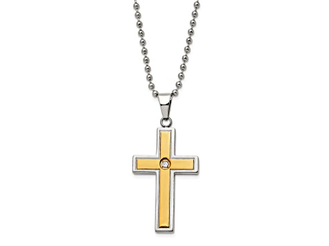 White Cubic Zirconia Stainless Steel Yellow IP-plated Men's White Cubic Zirconia Stainless Steel Yellow IP-plated Men's