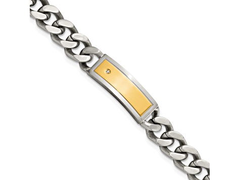 White Cubic Zirconia Stainless Steel Yellow IP-plated Men's Pendant With  Chain And Bracelet