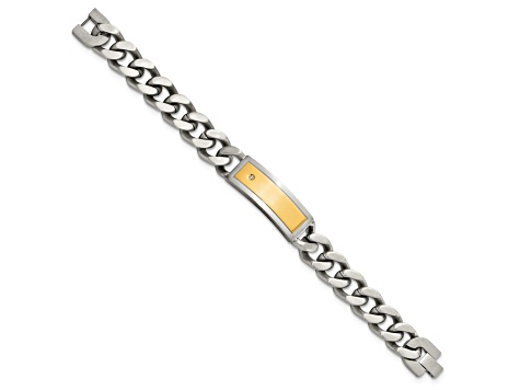 White Cubic Zirconia Stainless Steel Yellow IP-plated Men's Pendant With Chain And Bracelet