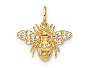 10k Yellow Gold Polished Clear Cubic Zirconia Bee Charm