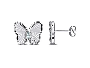 1/6 CT TGW Aquamarine Butterfly Stud Earrings in Sterling Silver