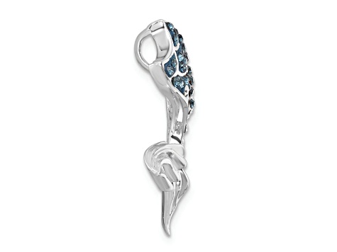 Rhodium Over Sterling Silver Polished Crystal Mermaid Tail Chain Slide