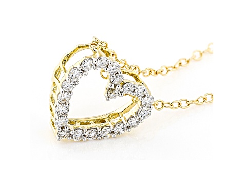 Round white lab-grown diamond 14kt yellow gold heart pendant 0.25ctw