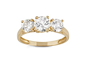White Lab Created Sapphire 3-Stone 10K Yellow Gold Ring 2.00ctw