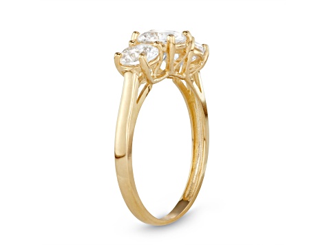 White Lab Created Sapphire 3-Stone 10K Yellow Gold Ring 2.00ctw